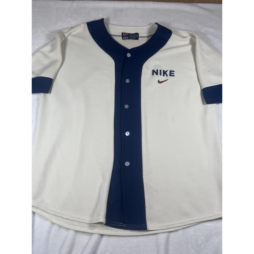 Vintage Nike Shirt Mens XL White‎ Blue Baseball Button Up Jersey Made USA 90s